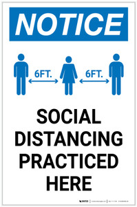 Notice: Social Distancing Practiced Here Portrait - Label