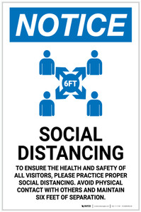 Notice: Social Distancing Wait Here Until Called with Icon Landscape - Label