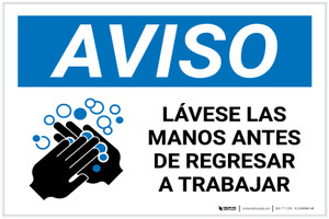 Notice: Wash Hands Before Returning To Work Spanish with Icon Landscape - Label