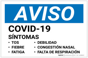 Notice: COVID-19 Symptoms Spanish Landscape - Label