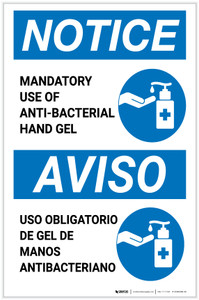 Notice: Mandatory Use Of Anti-Bacterial Hand Gel Bilingual Spanish With Icon Portrait - Label