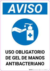 Notice: Mandatory Use Of Anti-Bacterial Hand Gel Spanish With Icon Portrait - Label