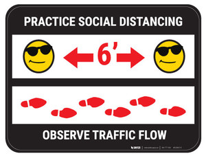 Practice Distancing Observe Flow with Sunglass Emoji - Black - Floor Sign