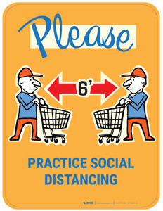 Please Practice Social Distancing with Emoji Shopper - Gold - Floor Sign