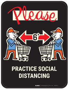 Please Practice Social Distancing with Emoji Shopper - Black - Floor Sign