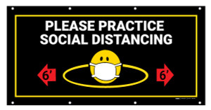 Please Practice Social Distancing with Facemask Emoji Black - Banner