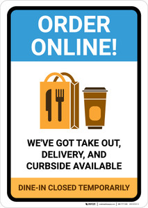 Order Online Takeout Delivery and Curbside Available with Icon Portrait - Wall Sign