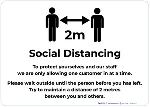 Social Distancing 2m One Customer At A Time with Icon v2 Landscape - Wall Sign
