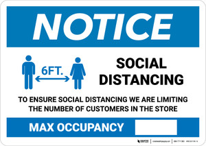 Notice: Social Distancing Max Occupancy with Icon Landscape - Wall Sign