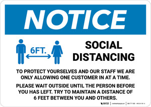 Notice: Social Distancing One Customer At A Time with Icon Landscape - Wall Sign