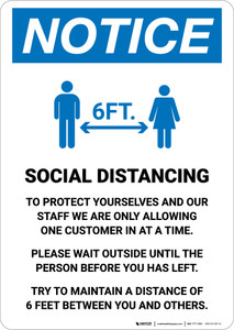 Notice: Social Distancing One Customer At A Time with Icon Portrait - Wall Sign