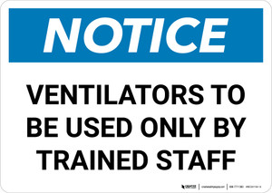Notice: Ventilators Only To Be Used By Trained Staff Landscape - Wall Sign