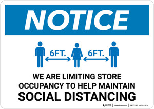 Notice: We Are Limiting Store Occupancy with Icon Landscape - Wall Sign