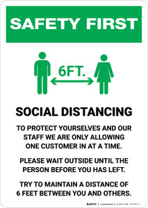 Safety First: Social Distancing One Customer At A Time with Icon Portrait - Wall Sign