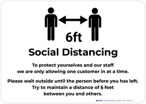 Social Distancing 6ft One Customer At A Time with Icon v2 Landscape - Wall Sign