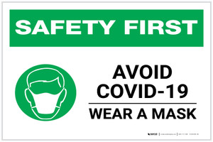 Safety First: Avoid COVID-19 Wear a Mask with Icon Landscape - Label