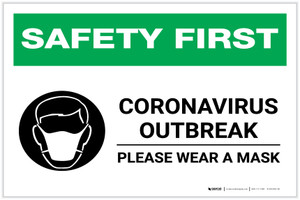 Safety First: Coronavirus Outbreak - Please Wear a Mask with Icon Landscape - Label