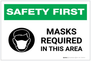 Safety First: Masks Required In This Area with Icon Landscape - Label
