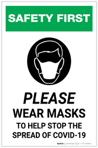 Safety First: Please Wear Masks to Help Stop the Spread of COVID-19 with Icon Portrait - Label