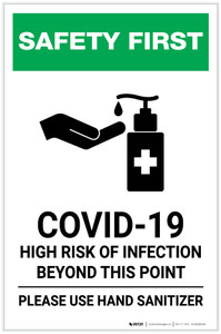 Safety First: COVID-19 High Risk Of Infection - Please Use Hand Sanitizer with Icon Portrait - Label