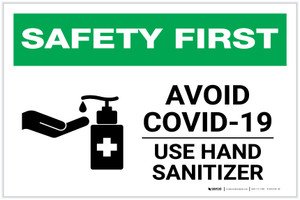 Safety First: Avoid COVID-19 - Use Hand Sanitizer with Icon Landscape - Label