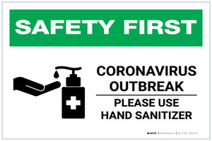 Safety First: Coronavirus Outbreak - Please Use Hand Sanitizer with Icon Landscape - Label