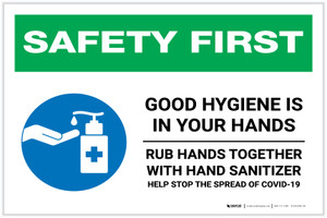 Safety First: Good Hygiene is in your Hands - Rub Hands Together with Icon Landscape - Label