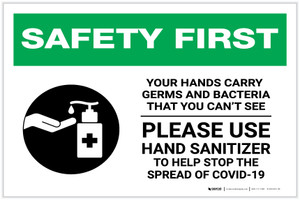Safety First: Your Hands Carry Germs and Bacteria you Can't See with Icon Landscape - Label
