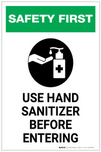 Safety First: Use Hand Sanitizer Before Entering with Icon Portrait - Label