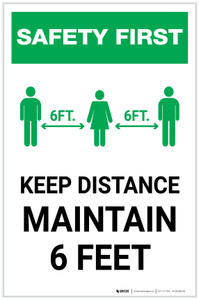 Safety First: Keep Distance Maintain 6ft with Icon Portrait - Label