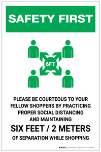 Safety First: Please Be Courteous Social Distancing with Icon Portrait - Label