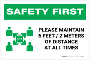 Safety First: Please Maintain 6 Feet of Distance at All Times with Icon Landscape - Label