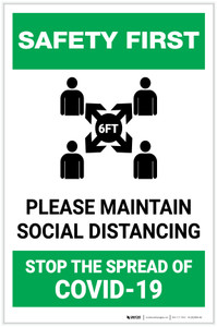 Safety First: Please Maintain Social Distancing Stop the Spread with Icon Portrait - Label