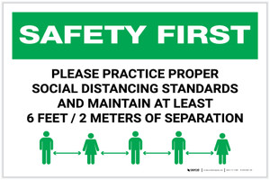 Safety First: Please Practice Proper Social Distancing Standards with Icon Landscape - Label