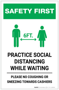 Safety First: Practice Social Distancing While Waiting with Icon Portrait - Label
