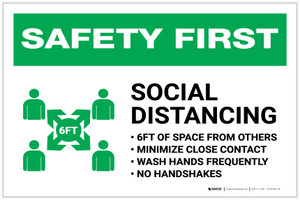 Safety First: Social Distancing 6ft of Space from Others with Icon Landscape - Label