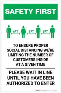 Safety First: Social Distancing Limited Customers Authorized with Icon Portrait - Label
