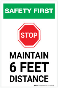 Safety First: Stop Maintain 6ft Distance with Icon Portrait - Label