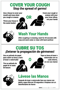 Cover Your Cough - Stop the Spread of Germs Bilingual Spanish with Icons Portrait - Label