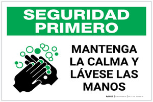 Safety First: Keep Calm and Wash Your Hands Spanish with Icon Landscape - Label