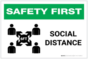 Safety First: Social Distance 6 Ft with Icon Landscape - Label
