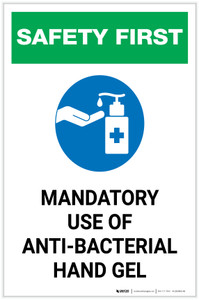 Safety First: Mandatory Use Of Anti-Bacterial Hand Gel With Icon Portrait - Label