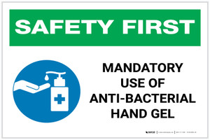 Safety First: Mandatory Use Of Anti-Bacterial Hand Gel with Icon Landscape - Label