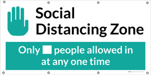 Social Distancing - 2m One Customer At A Time with Icon Blue V2 - Banner