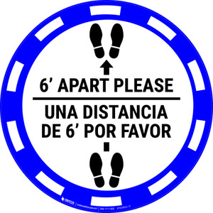 6 Ft Apart Please Una Distancia de 6 ft Por Favor - Casino Blue - Floor Sign 6 Ft Apart Please Una Distancia de 6 ft Por Favor - Casino Blue - Floor Sign