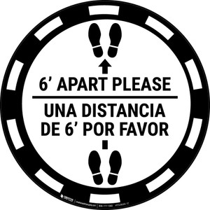 6 Ft Apart Please Una Distancia de 6 ft Por Favor - Casino White - Floor Sign 6 Ft Apart Please Una Distancia de 6 ft Por Favor - Casino White - Floor Sign
