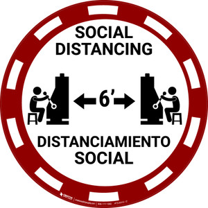 Social Distancing Bilingual Spanish - Casino Red - Floor Sign
