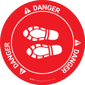 Danger: Shoe Print Left Circular v2 - Floor Sign