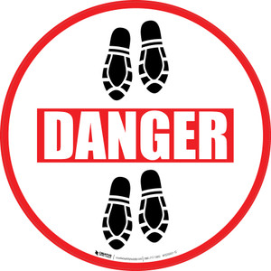 Danger: Shoe Prints Down Circular - Floor Sign