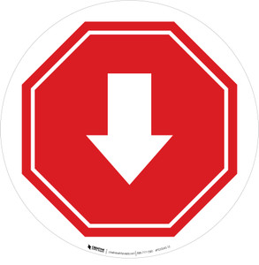 Down Arrow Stop Circular - Floor Sign